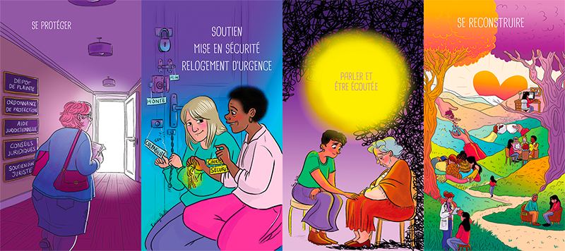 Illustrations Fanny Vella : Se protéger, se mettre en sécurité, parler et être écoutée, se reconstruire