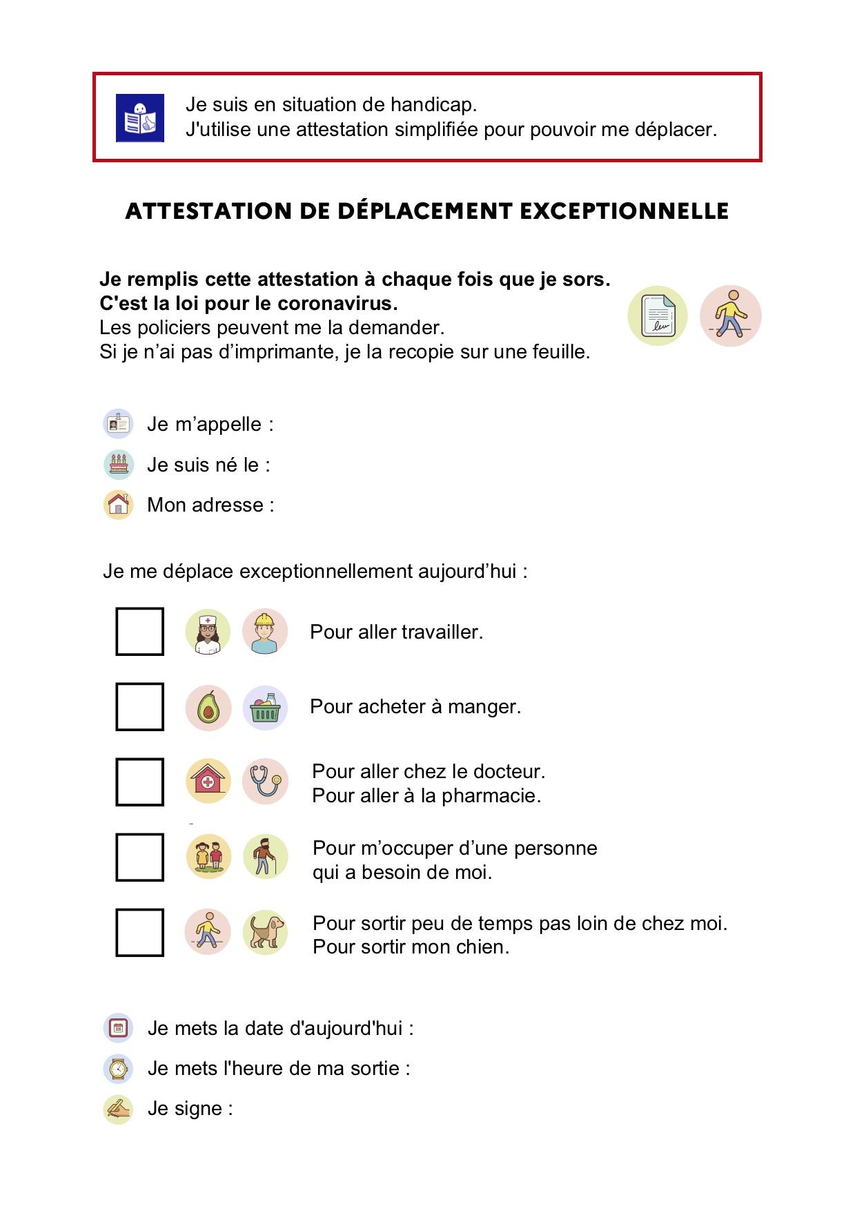 Attestation déplacement FALC