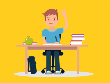Écolier à son bureau