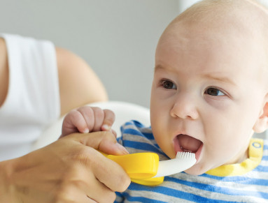 Dès 6 mois, vous pouvez brosser les dents de votre enfant avec une brosse à petite tête et à poils souples.